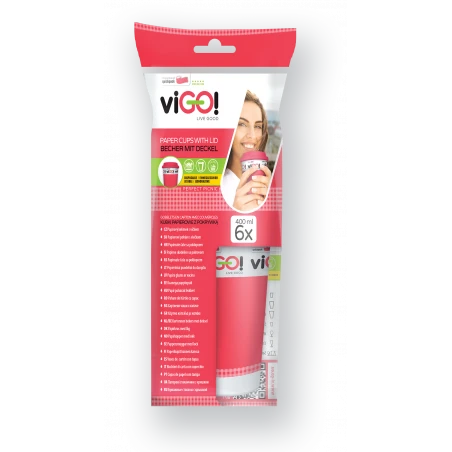 Vasos de papel con tapa 400 ml - 6 unidades