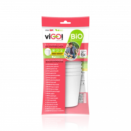 viGO! Kubki papierowe z powłoką dyspersyjną białe 250ml 6 sztuk , akcesoria piknikowe