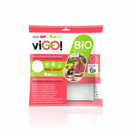 BIO Talerze z trzciny cukrowej 26 cm x 26 cm - 6 sztuk