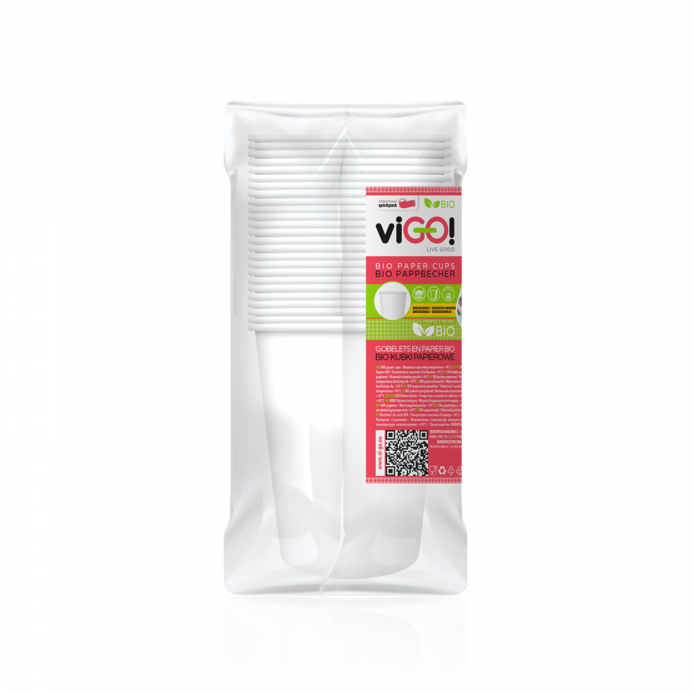 viGO! Bio Paper cups with dispersion coating white 330ml 25pcs