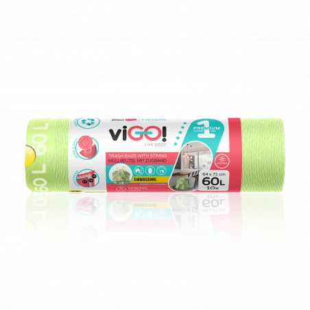 viGO! Premium no.1 Worki LD z taśmą 4 SEASONS SPRING limonka 60L 10szt