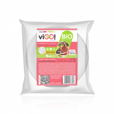 viGO! BIO Round paper plates ⌀15cm white 50pcs