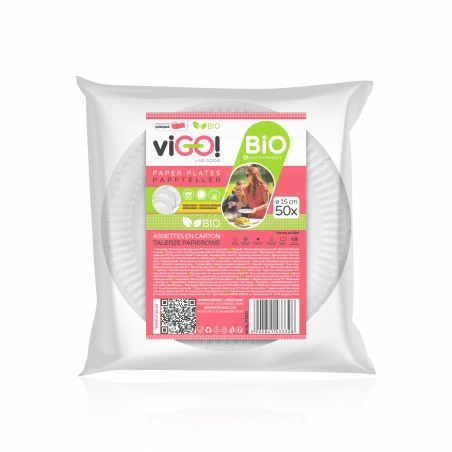 viGO! BIO Assiettes rondes en carton ⌀15 cm blanc 50 pcs