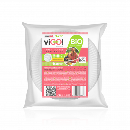 viGO! BIO platos de papel redondos Ø15 cm blanco 50ud