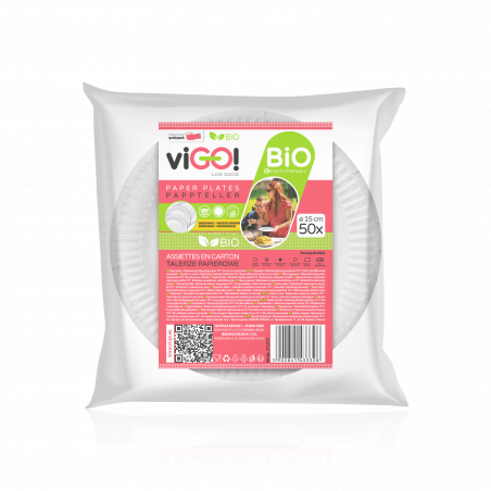 viGO! BIO Runde papirplater ⌀15 cm hvit 50 stk