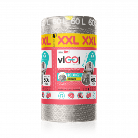 VIGO! Bolsas LD Premium con cinta XXL PLATA 60L 40uds