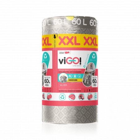 viGO! Buste Premium LD con nastro adesivo XXL ARGENTO 60L 40 pz