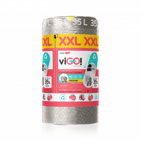 viGO! Buste Premium LD con nastro XXL ARGENTO 35L 50 pz