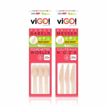 Bio Wooden Forks & Knives 20gb, 2 variantu maisījums