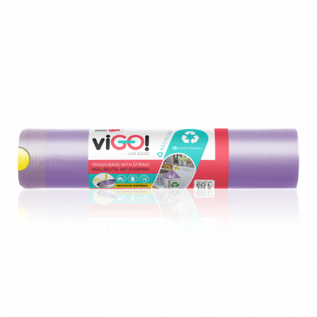 viGO! Sacs LD Premium avec ruban adhésif, violet, 60L, 10 pièces