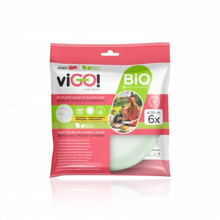 viGO! Bio Talerze z trzciny cukrowej okrągłe ⌀18cm 6 sztuk , zestaw naczyń piknikowych, talerze jednorazowe