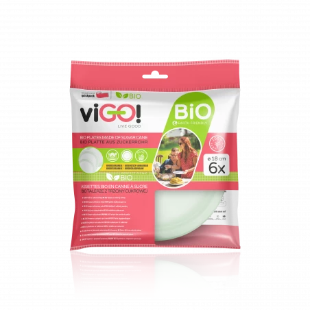 viGO! Bio Runde Zuckerrohrteller ⌀18cm, 6 Stück