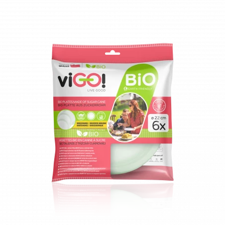 viGO! Platos redondos de caña de azúcar Bio ⌀22cm, 6 piezas