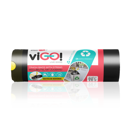 viGO! Eco Bags LD med tape, sort, 60l, 15 stk