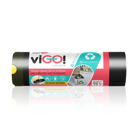 viGO! Eco Bags LD med tape, sort, 60l, 15 stk