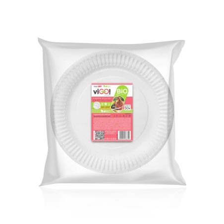 viGO! BIO Assiettes rondes en carton ⌀29cm blanc 50 pcs