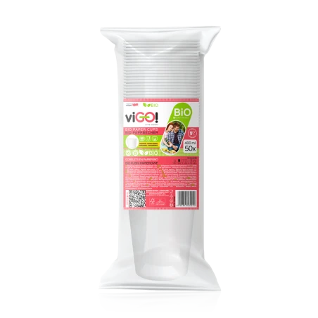 ¡viGO! Vasos de papel BIO blancos 400ml 50uds