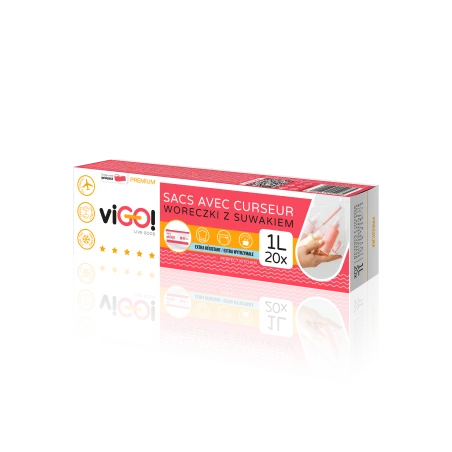 viGO! Sachets coulissants LD 1L, boîte de 20 pièces