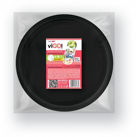 Plates, plastic black size L-10 pieces